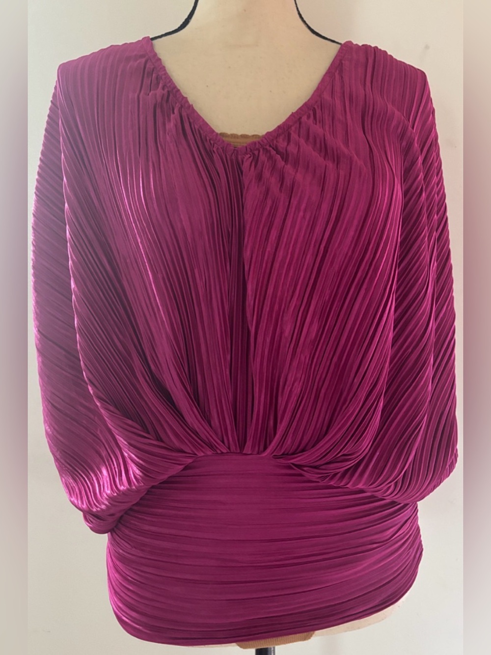 On a Whim Pleated Batwing Blouse in Magenta